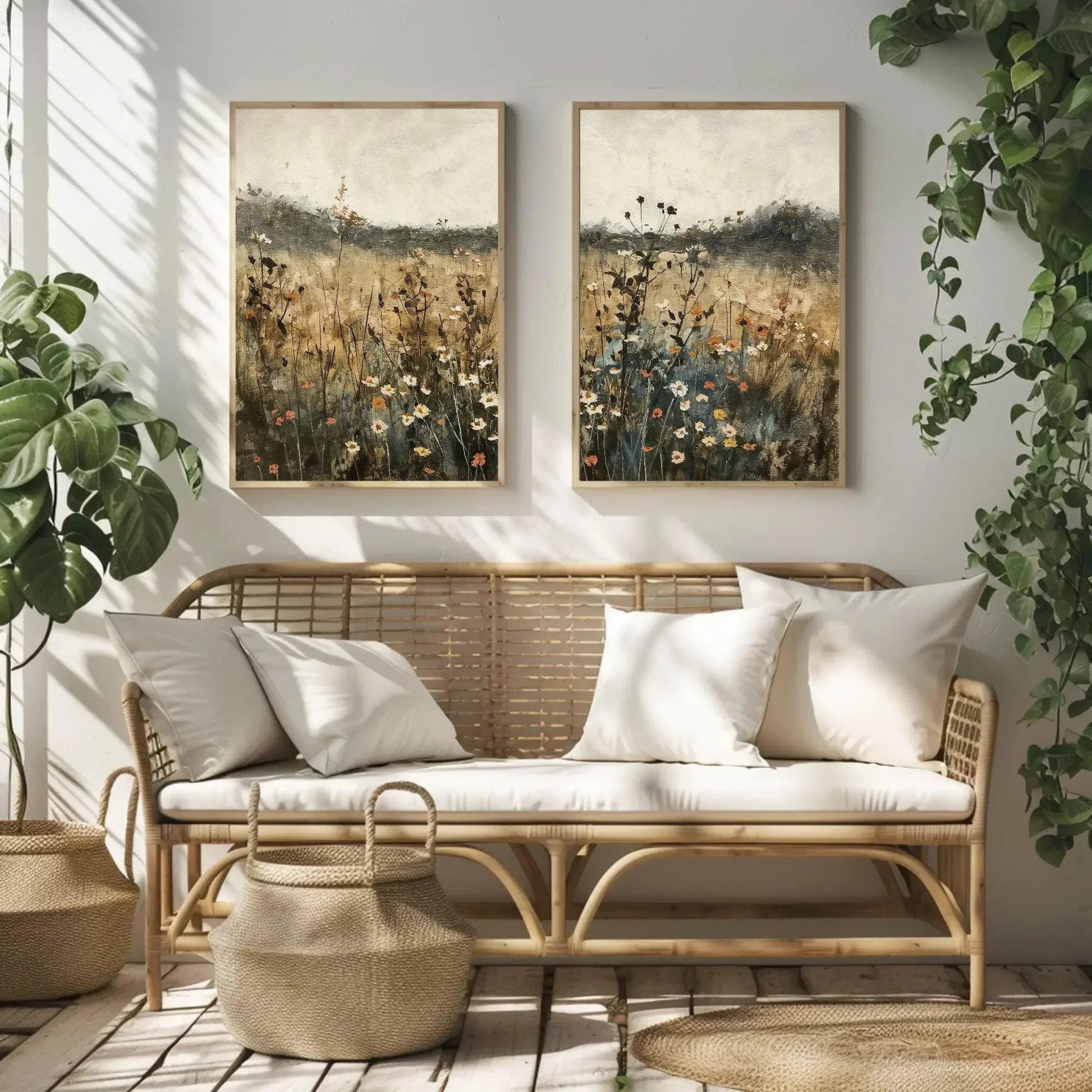 Muted Wildflowers Set of 2, Canvas Paintings, Framed Prints, Rustic Poster Art, Beautiful Wall Decor, Ready to Hang, Living Room or Bedroom Wall Art – Canvas Print