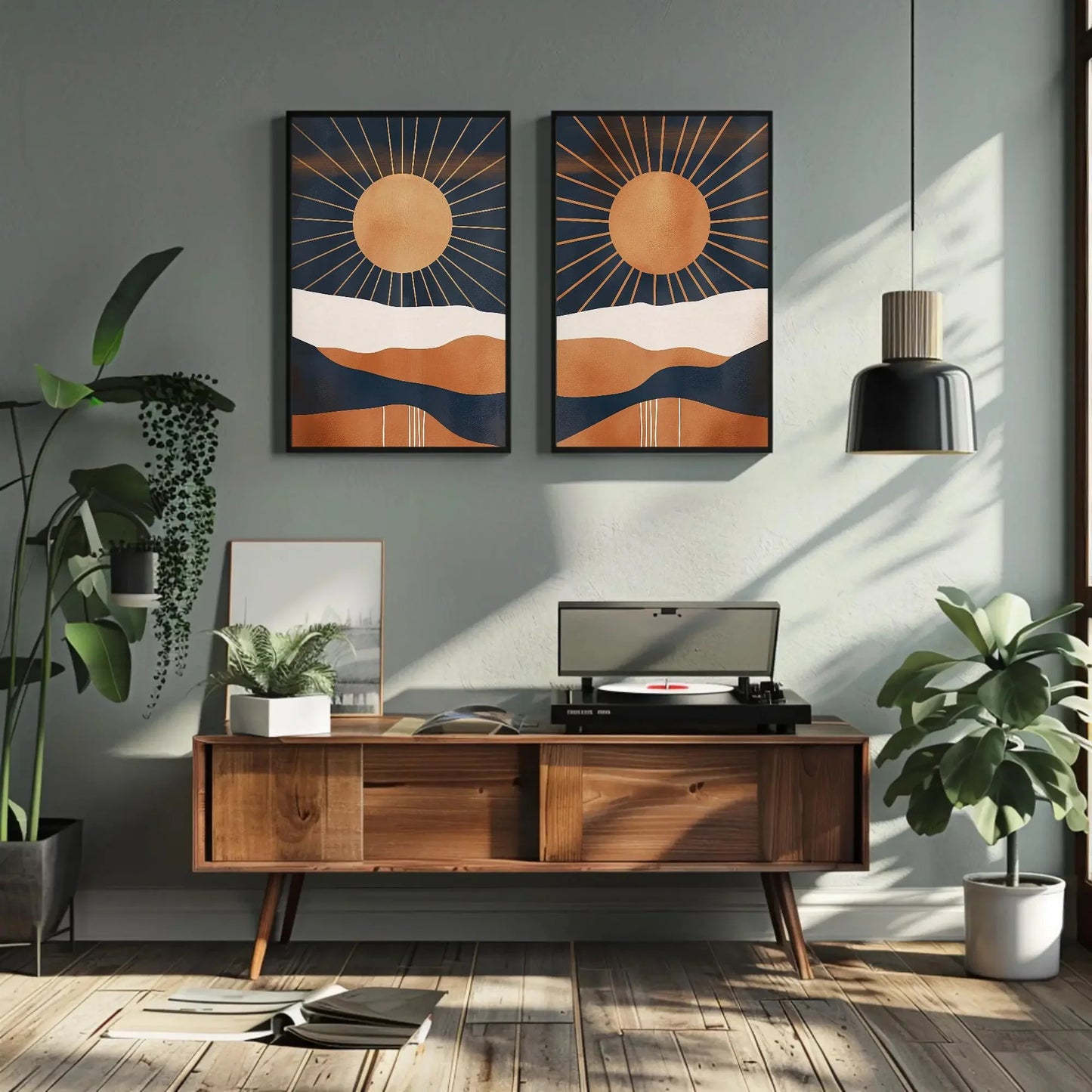 Boho Chic Sun Art Set of 2 - Mid-Century Modern Abstract Canvas Prints - Unframed Sunset Wall Decor for Living Room & Bedroom Wall Art – Canvas Print