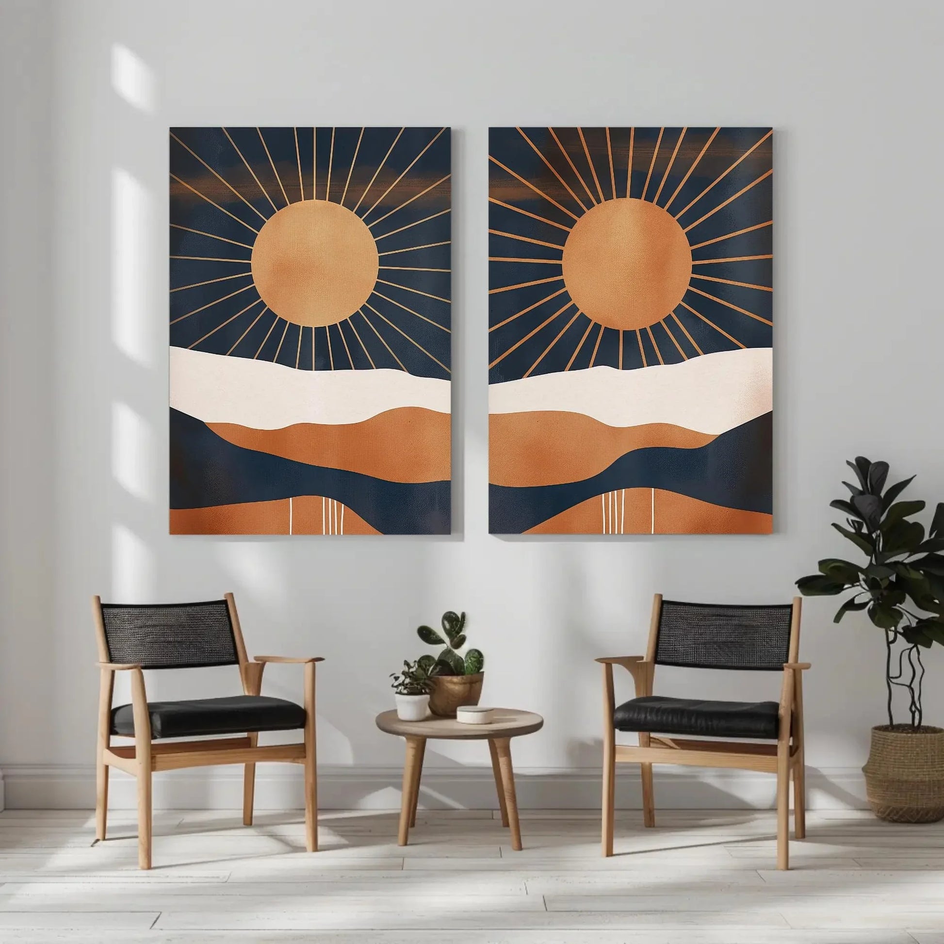 Boho Chic Sun Art Set of 2 - Mid-Century Modern Abstract Canvas Prints - Unframed Sunset Wall Decor for Living Room & Bedroom Wall Art – Canvas Print