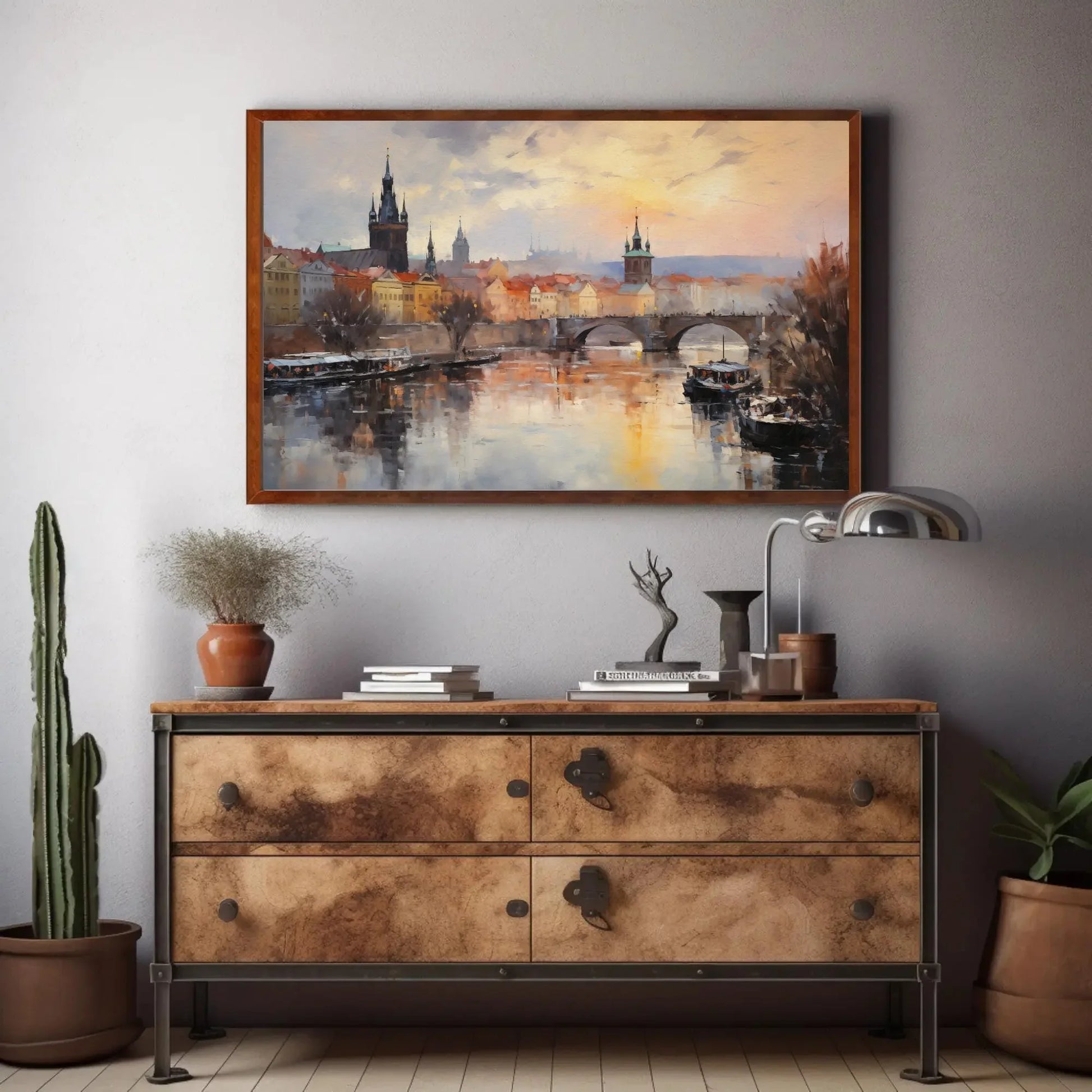 Prague Cityscape Painting Wall Art of Historic Capital City Landscape Art Czech Republic Art Prague Travel Gift Canvas Wall Art Wall Art – Canvas Print