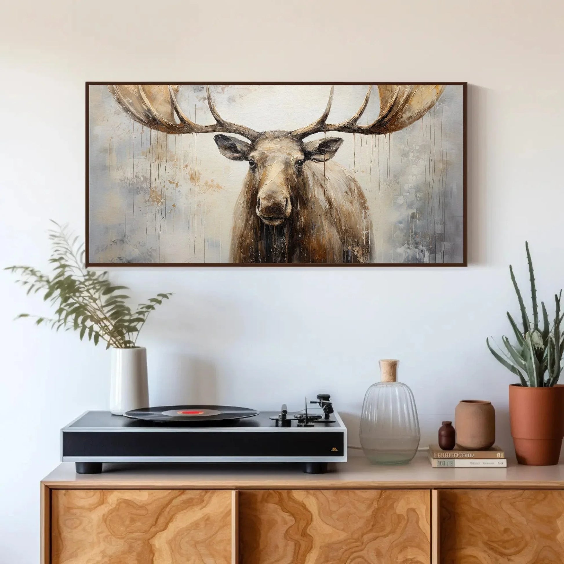 Moose with Large Antlers Abstract Framed Canvas Print | Moose Wall Art | Moose Poster Print | Animal Wall Decor | Ready to Hand Wall Art – Canvas Print