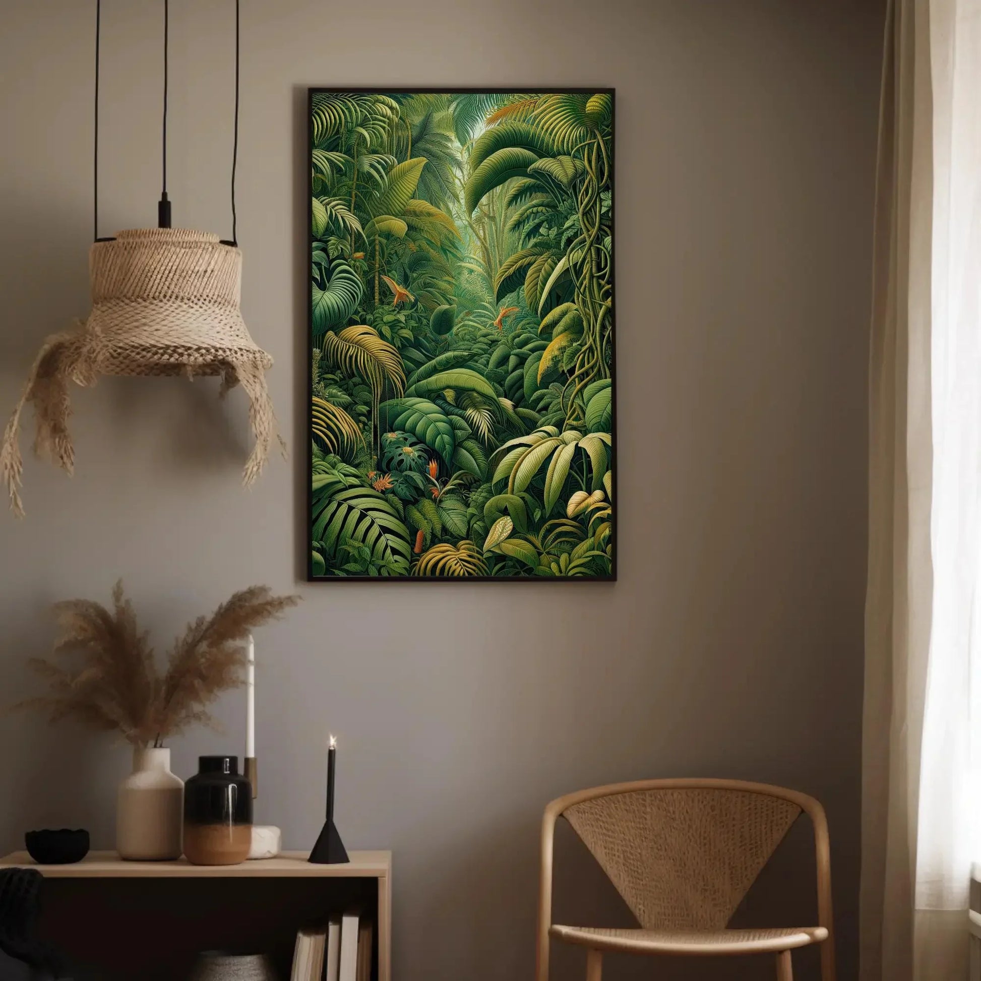 Henri Rousseau Tropical Jungle Oil Painting Floral Wall Art Framed Canvas Print Tropical Decor Green Forest Ready To Hang Wall Art – Canvas Print