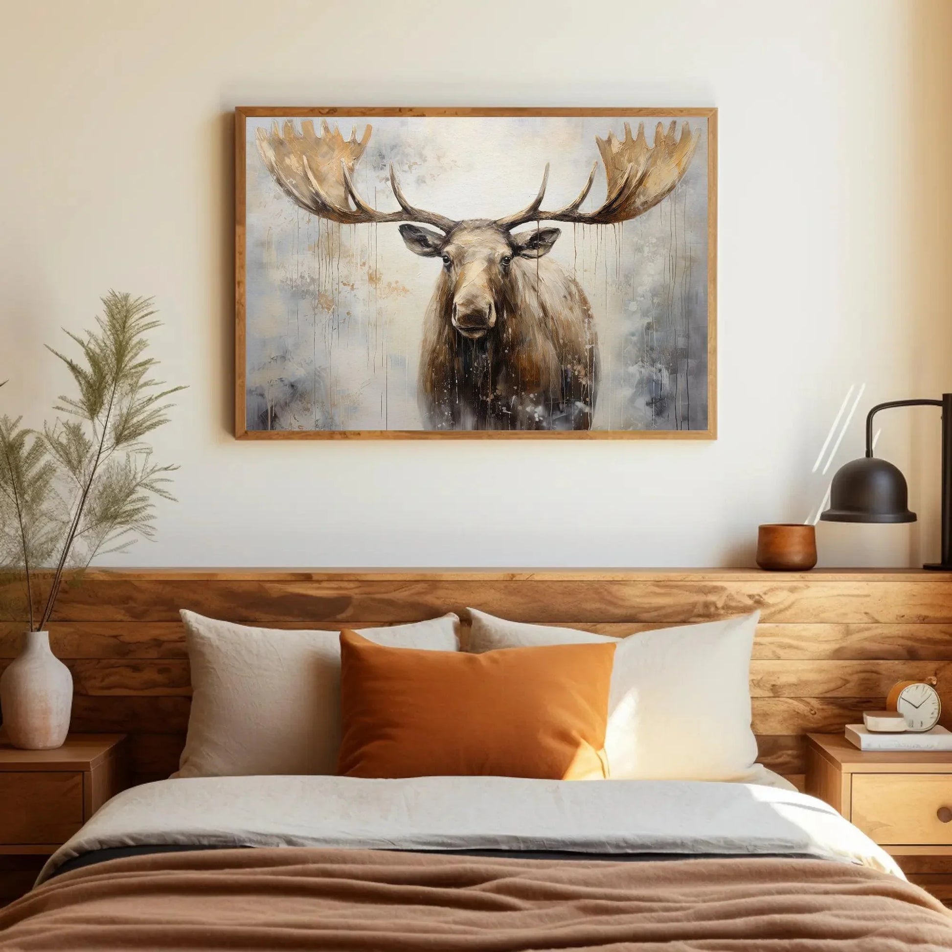 Moose with Large Antlers Abstract Framed Canvas Print | Moose Wall Art | Moose Poster Print | Animal Wall Decor | Ready to Hand Wall Art – Canvas Print