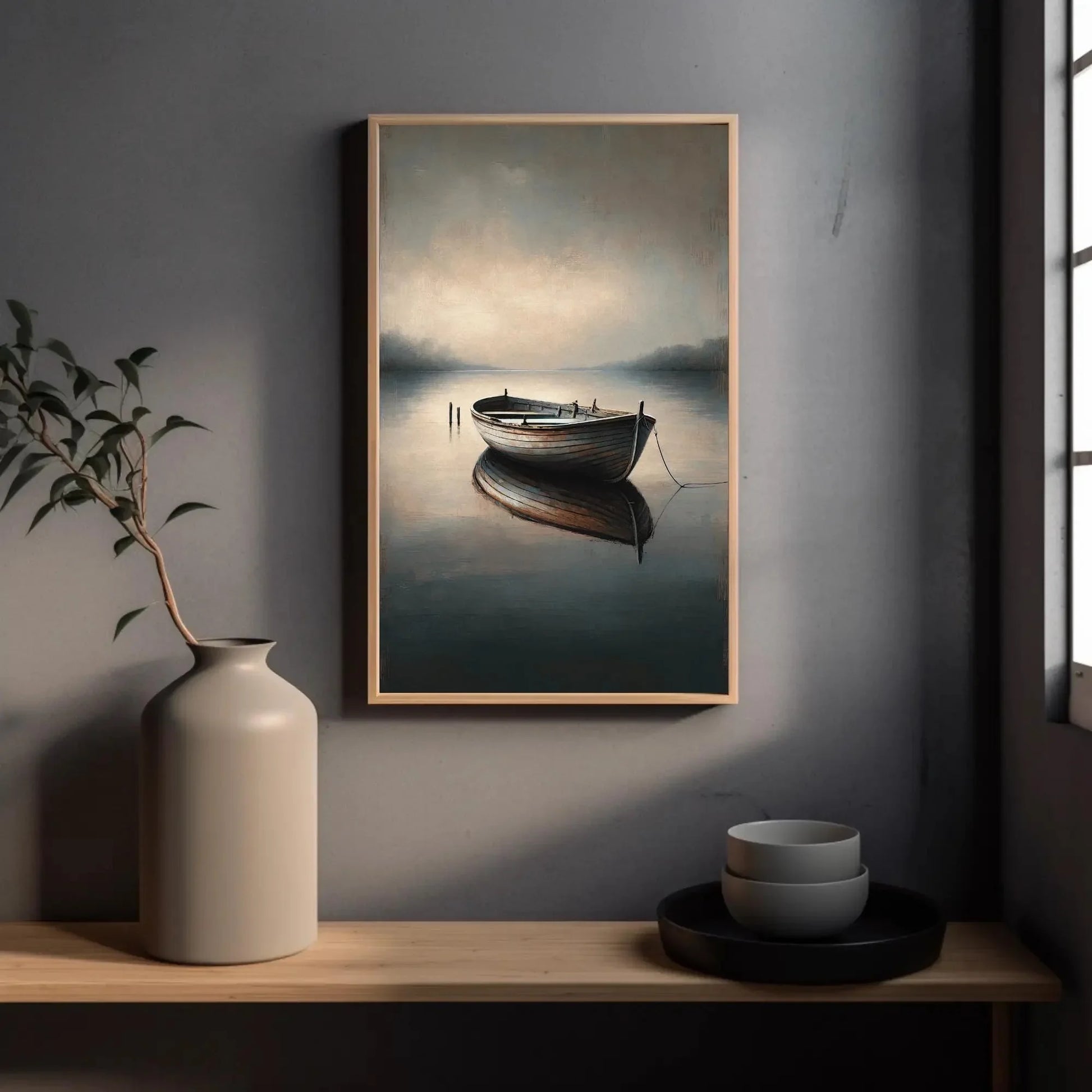 Canvas Print of Boat Painting, Nautical Wall Art for Lodge and Lake House Decor, Cabin Style Canoe Artwork Wall Art – Canvas Print