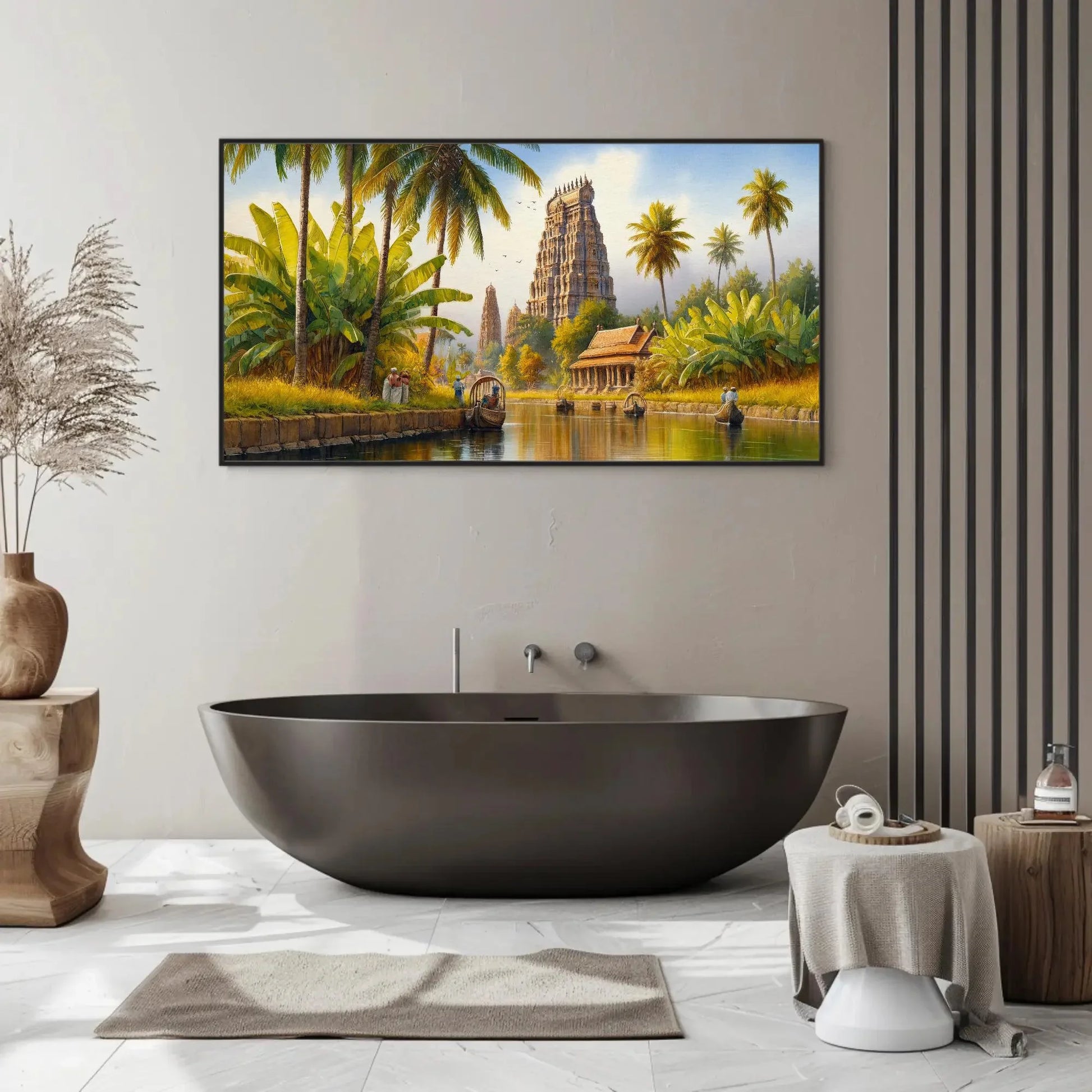 Essence of South India, South Indian Painting, South India Wall Art, South Indian Temples and Backwaters, Framed Canvas and Poster Prints Wall Art – Canvas Print