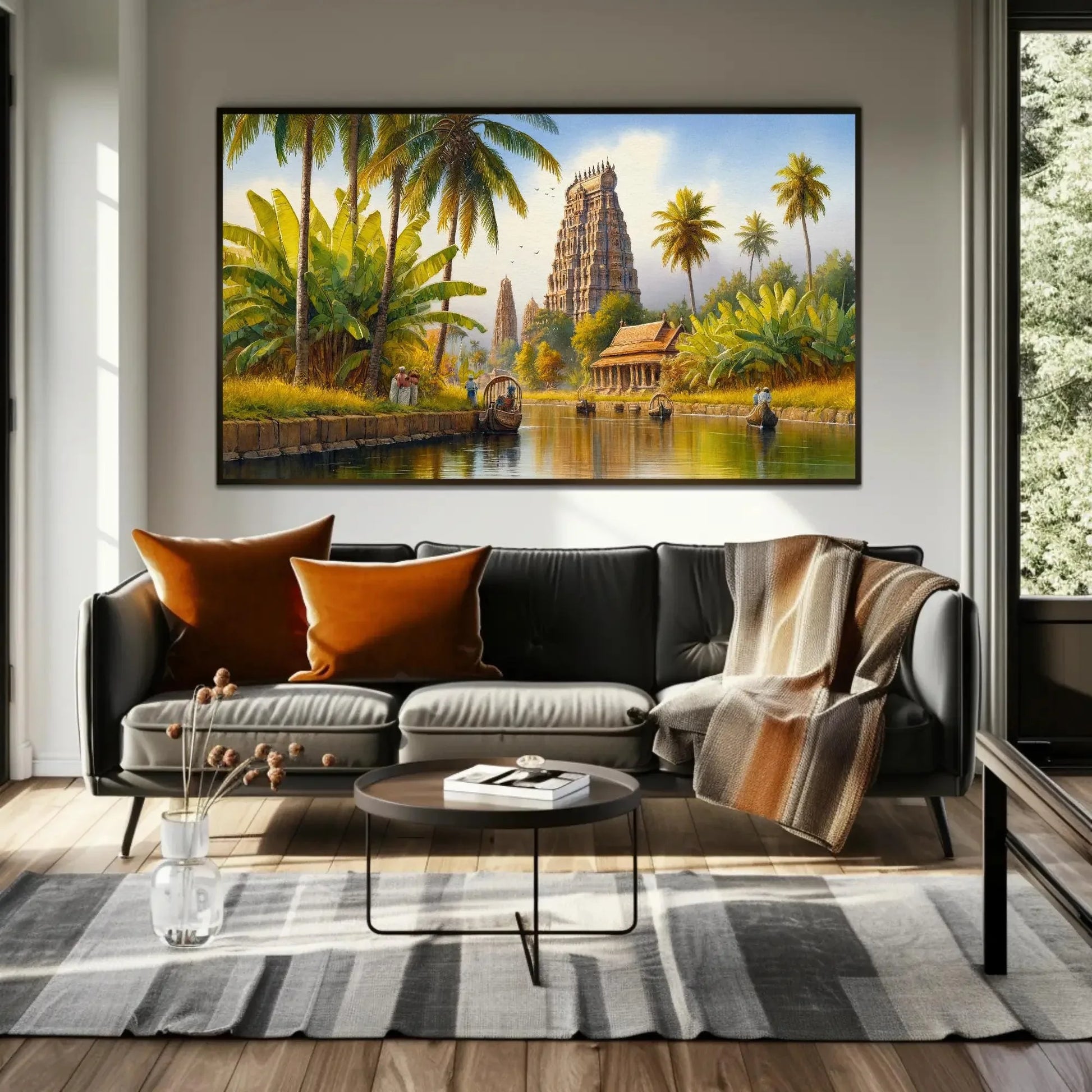 Essence of South India, South Indian Painting, South India Wall Art, South Indian Temples and Backwaters, Framed Canvas and Poster Prints Wall Art – Canvas Print
