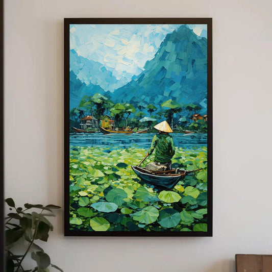 Vietnam River Mountain Landscape Vertical Art, Vietnamese Home Decor, Vietnam Wall Art, Vietnam Travel Print, Vietnam Boat Floating Print Wall Art – Canvas Print