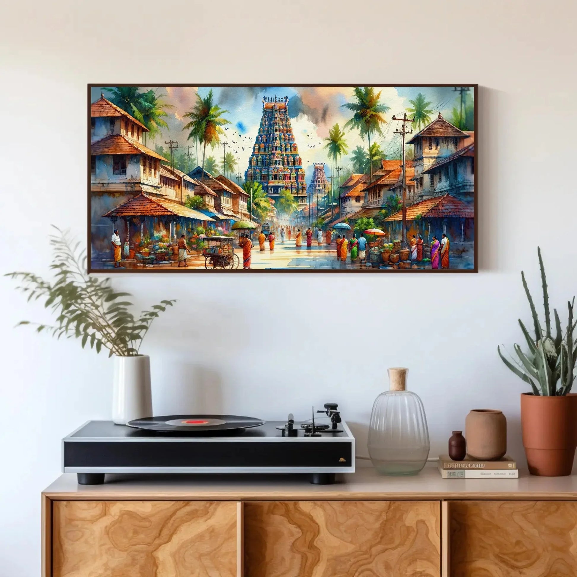 South India Landscape Traditional Framed Canvas & Poster Painting: Vibrant Cultural Art, South Indian, Home and Office Decor, Ready to Hang Wall Art – Canvas Print