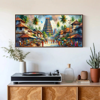 South India Landscape Traditional Framed Canvas & Poster Painting: Vibrant Cultural Art, South Indian, Home and Office Decor, Ready to Hang Wall Art – Canvas Print