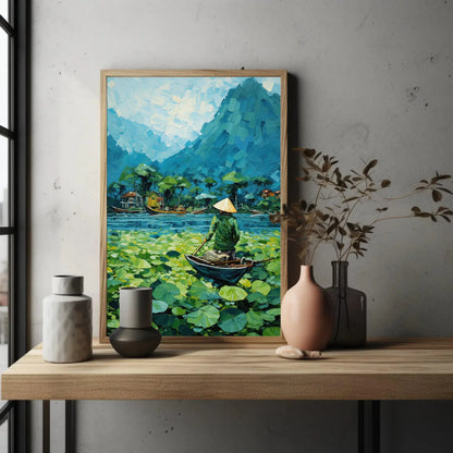 Vietnam River Mountain Landscape Vertical Art, Vietnamese Home Decor, Vietnam Wall Art, Vietnam Travel Print, Vietnam Boat Floating Print Wall Art – Canvas Print
