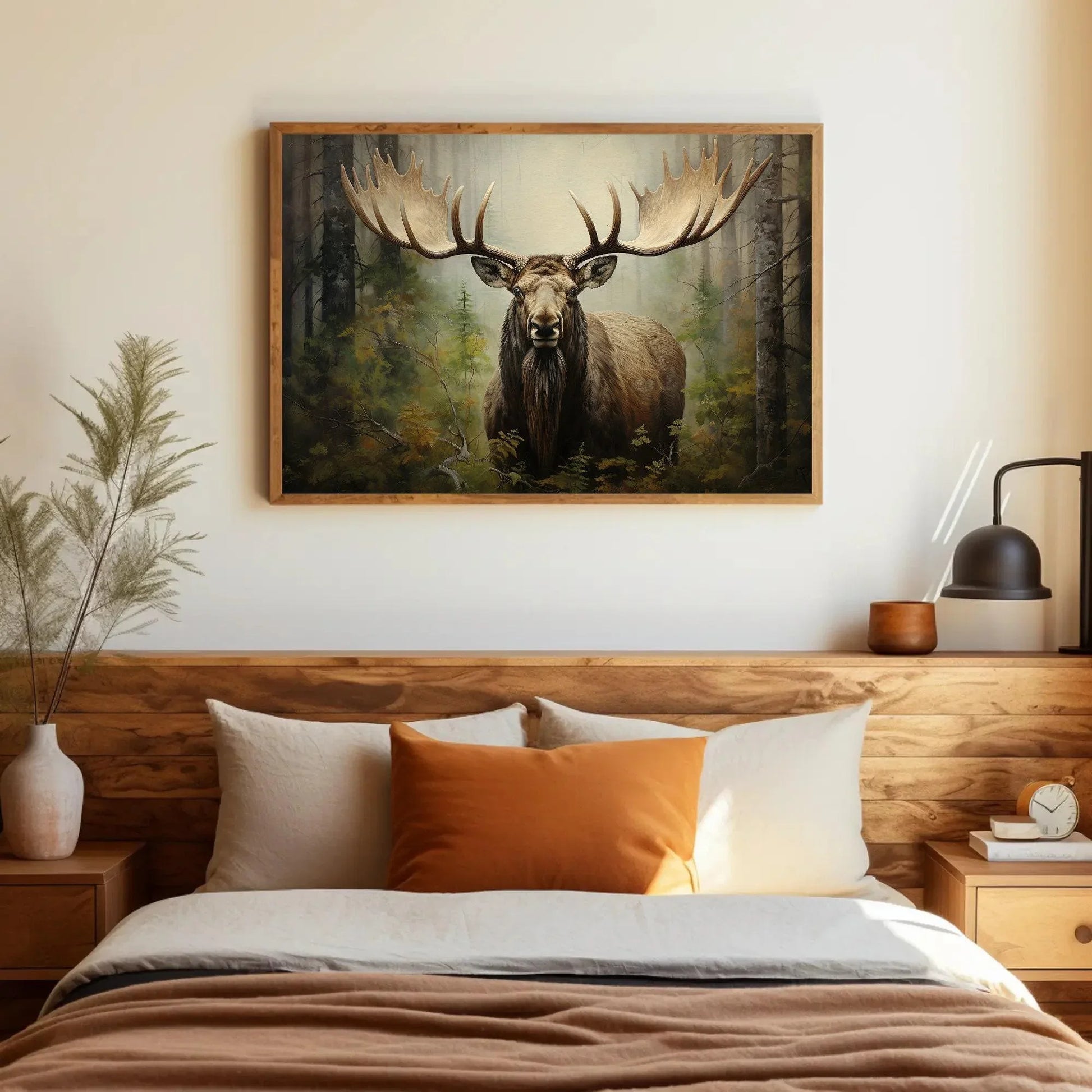 Moose In The Forest Large Canvas Painting Moose With Antlers Canvas Wall Art Moose Wall Art Framed Print Stretched Canvas Ready To Hang Wall Art – Canvas Print