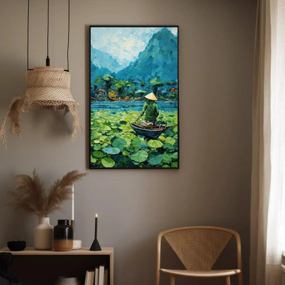 Vietnam River Mountain Landscape Vertical Art, Vietnamese Home Decor, Vietnam Wall Art, Vietnam Travel Print, Vietnam Boat Floating Print Wall Art – Canvas Print