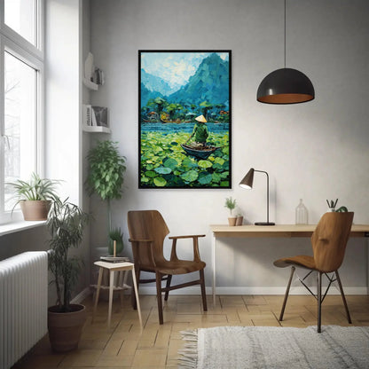 Vietnam River Mountain Landscape Vertical Art, Vietnamese Home Decor, Vietnam Wall Art, Vietnam Travel Print, Vietnam Boat Floating Print Wall Art – Canvas Print