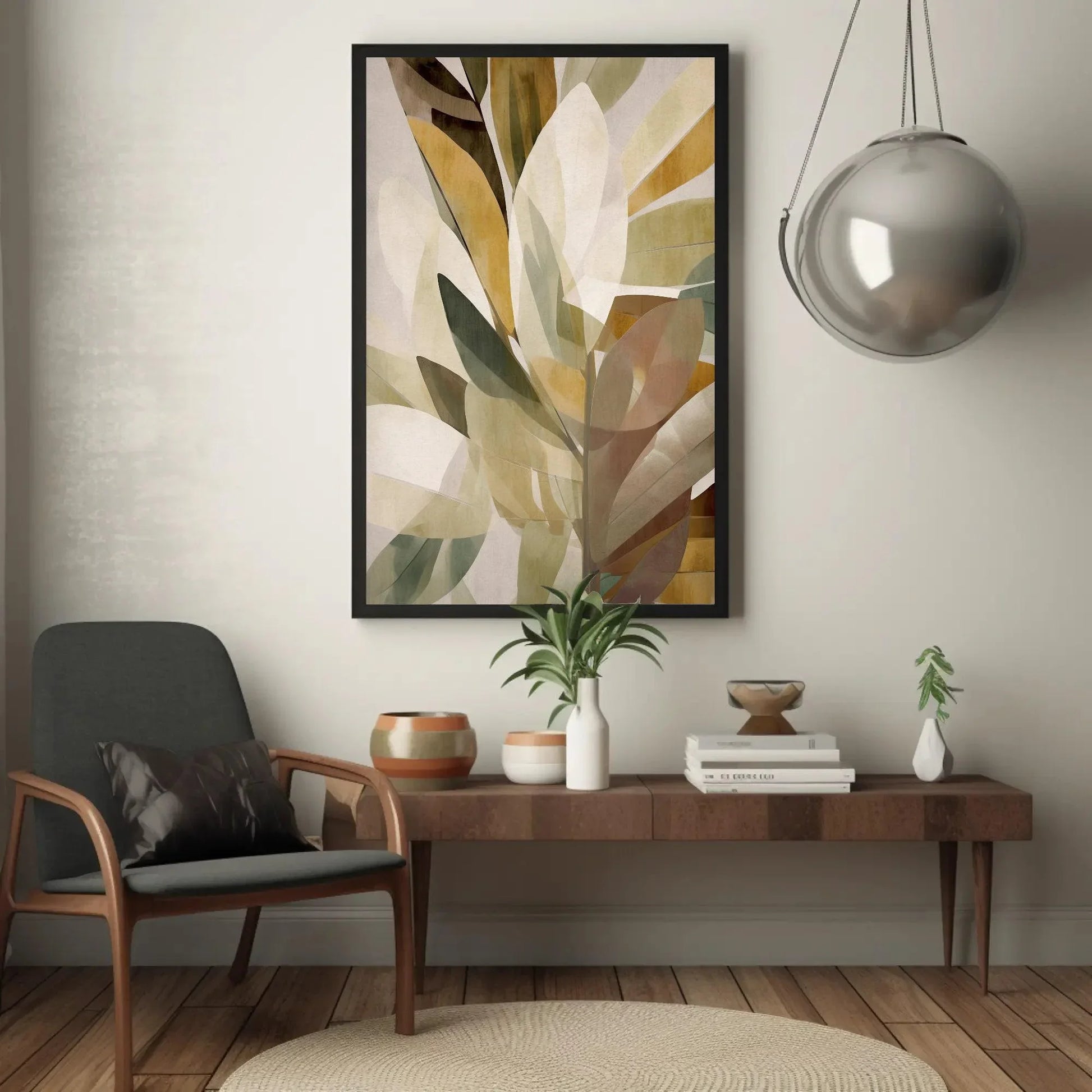 Brown Yellow White Leafs Canvas Abstract Wall Art, Modern Home Decor, Living Room Decor, Boho Canvas Decor Wall Art – Canvas Print