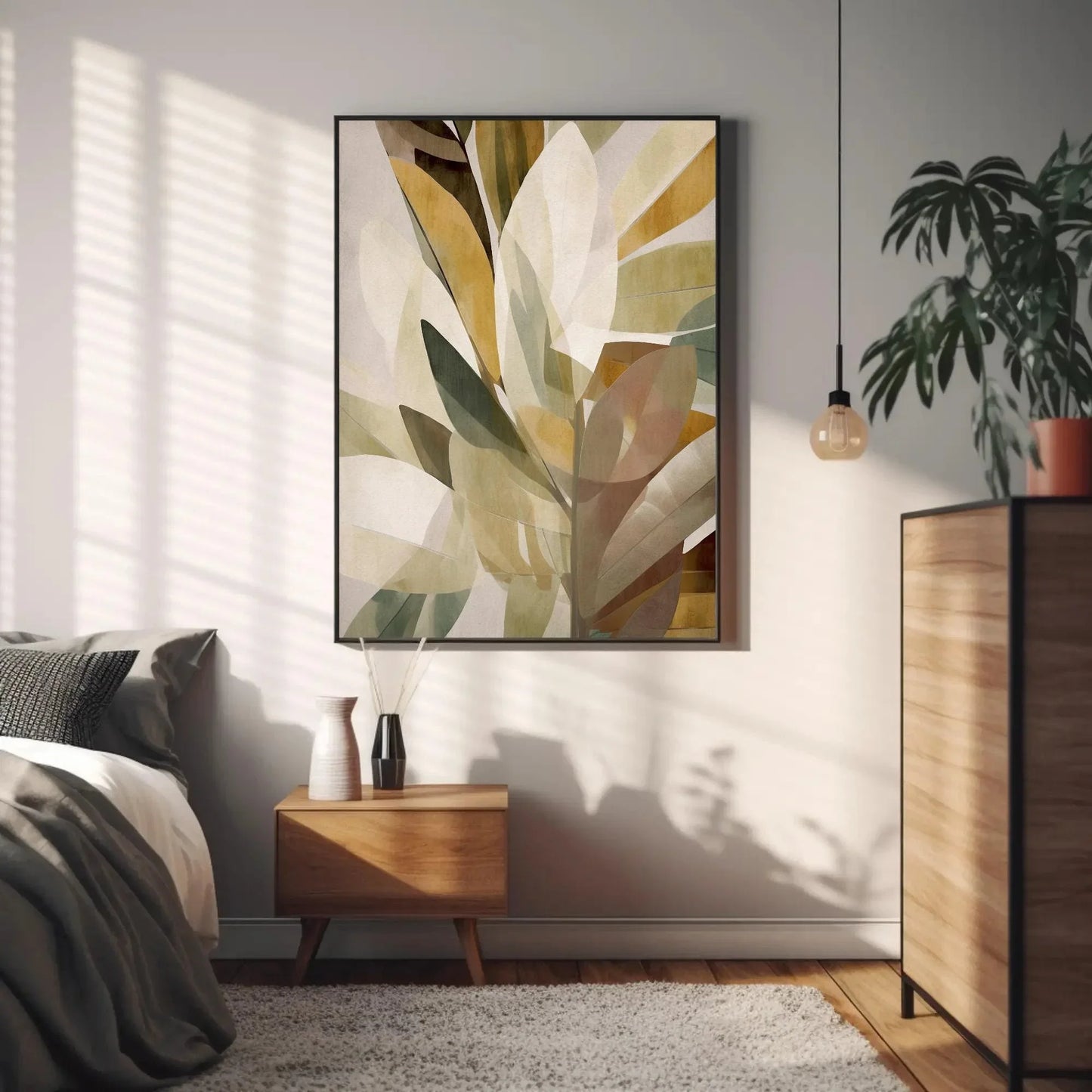 Brown Yellow White Leafs Canvas Abstract Wall Art, Modern Home Decor, Living Room Decor, Boho Canvas Decor Wall Art – Canvas Print