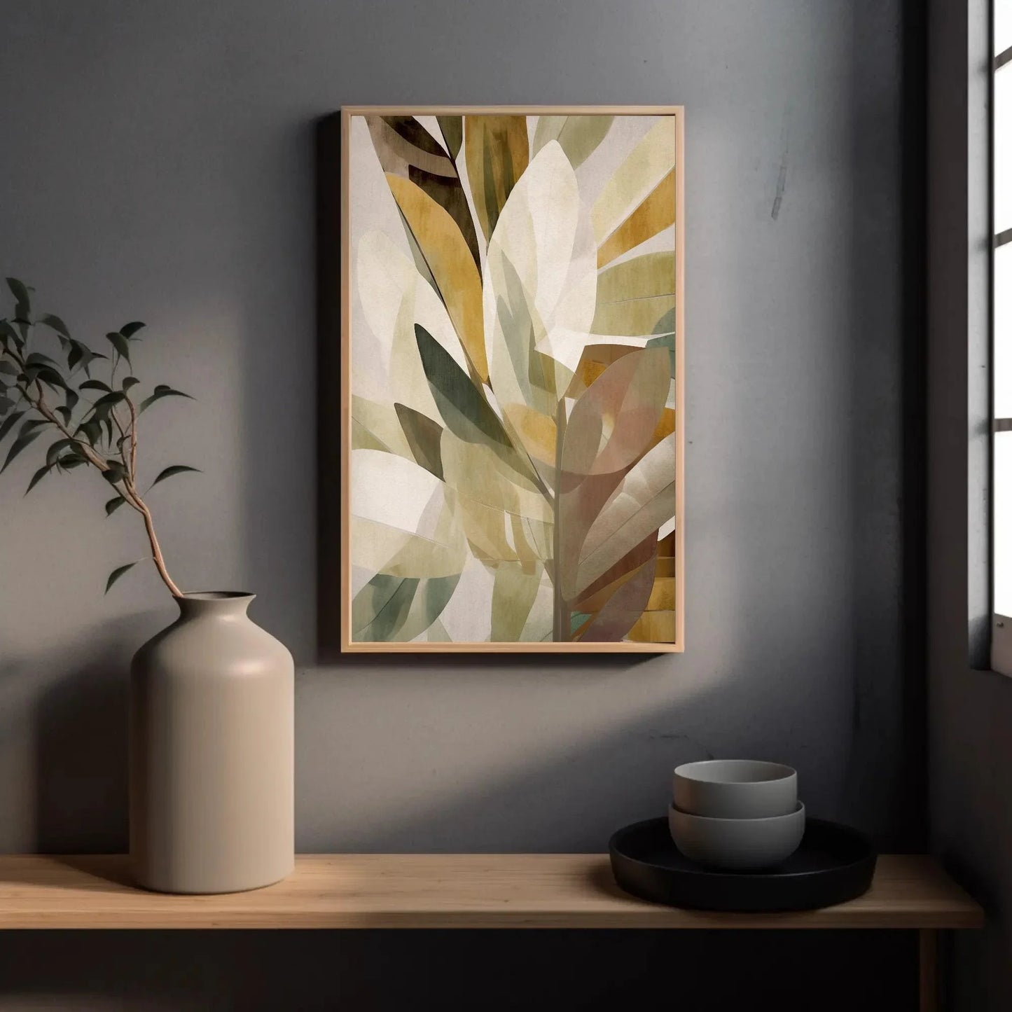 Brown Yellow White Leafs Canvas Abstract Wall Art, Modern Home Decor, Living Room Decor, Boho Canvas Decor Wall Art – Canvas Print