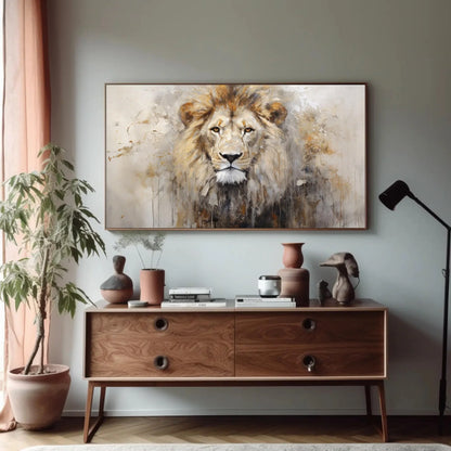 Lion Abstract Portrait Painting - Wall Art Canvas Print - Ready to Hang - Large Size - Wildlife Canvas Wall Art – Canvas Print