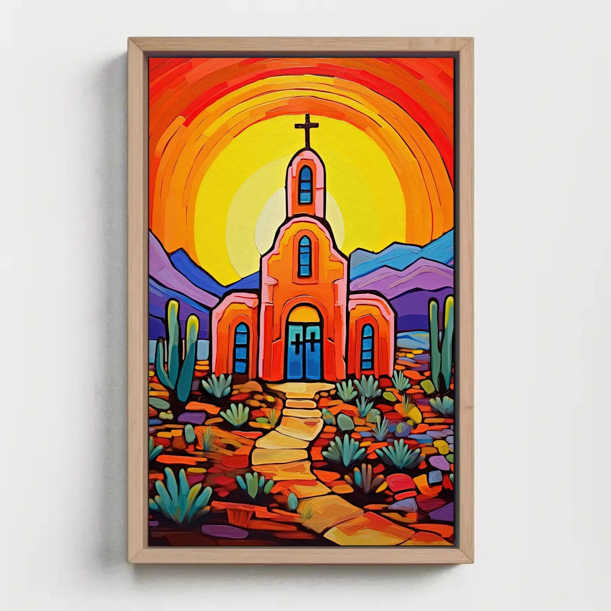 Mexican Church in Desert Wall Art, Mexico Print, Desert Wall Art, Mexican Art, Mexican Living Room Home Decor Framed Canvas Ready To Hang Wall Art – Canvas Print