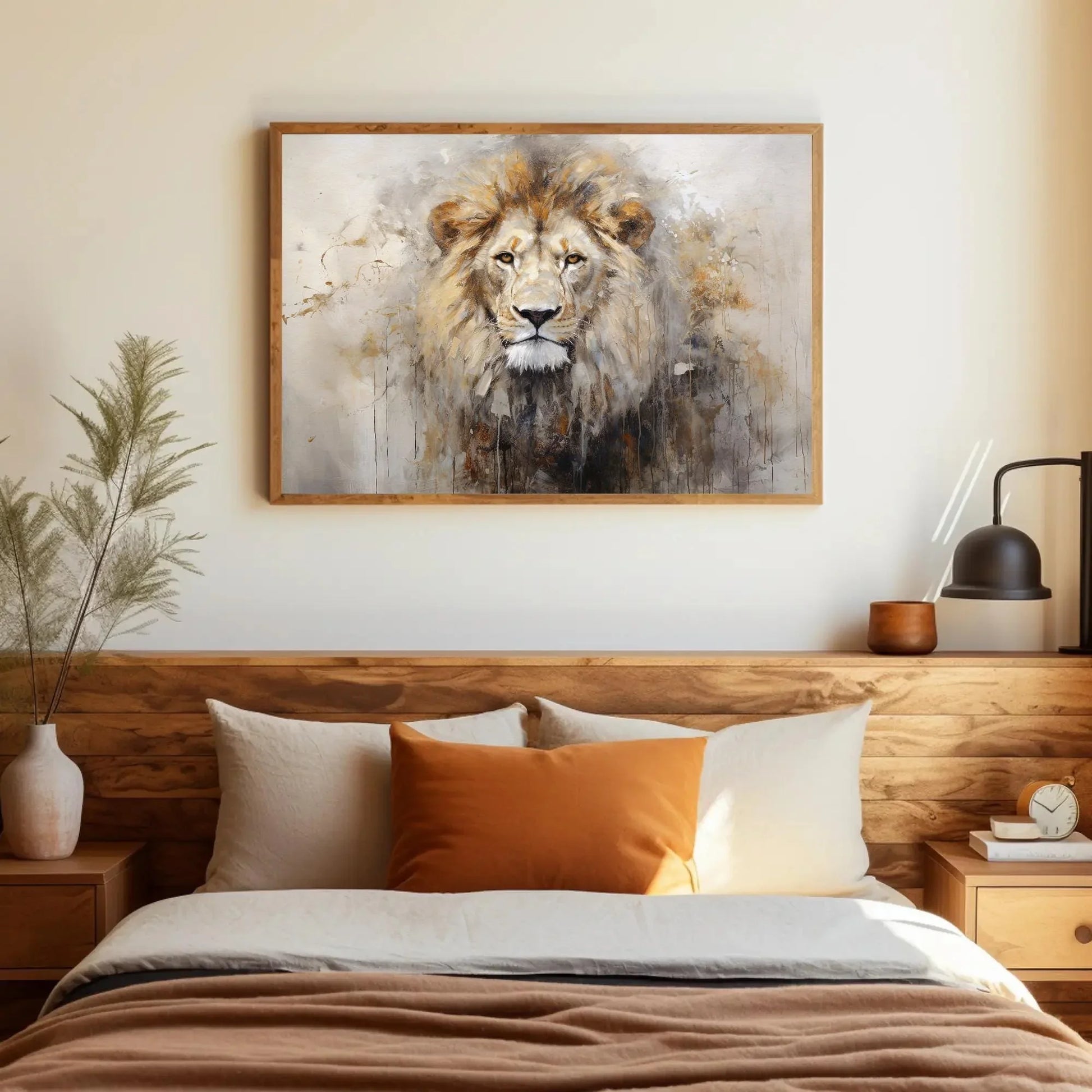 Lion Abstract Portrait Painting - Wall Art Canvas Print - Ready to Hang - Large Size - Wildlife Canvas Wall Art – Canvas Print