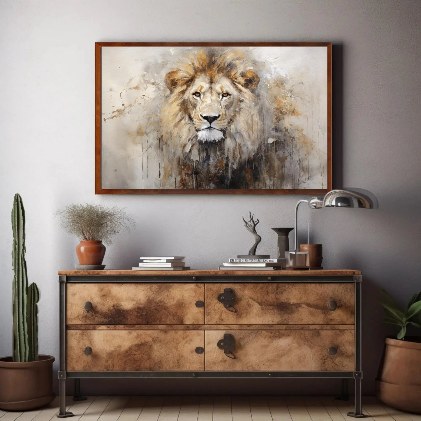 Lion Abstract Portrait Painting - Wall Art Canvas Print - Ready to Hang - Large Size - Wildlife Canvas Wall Art – Canvas Print