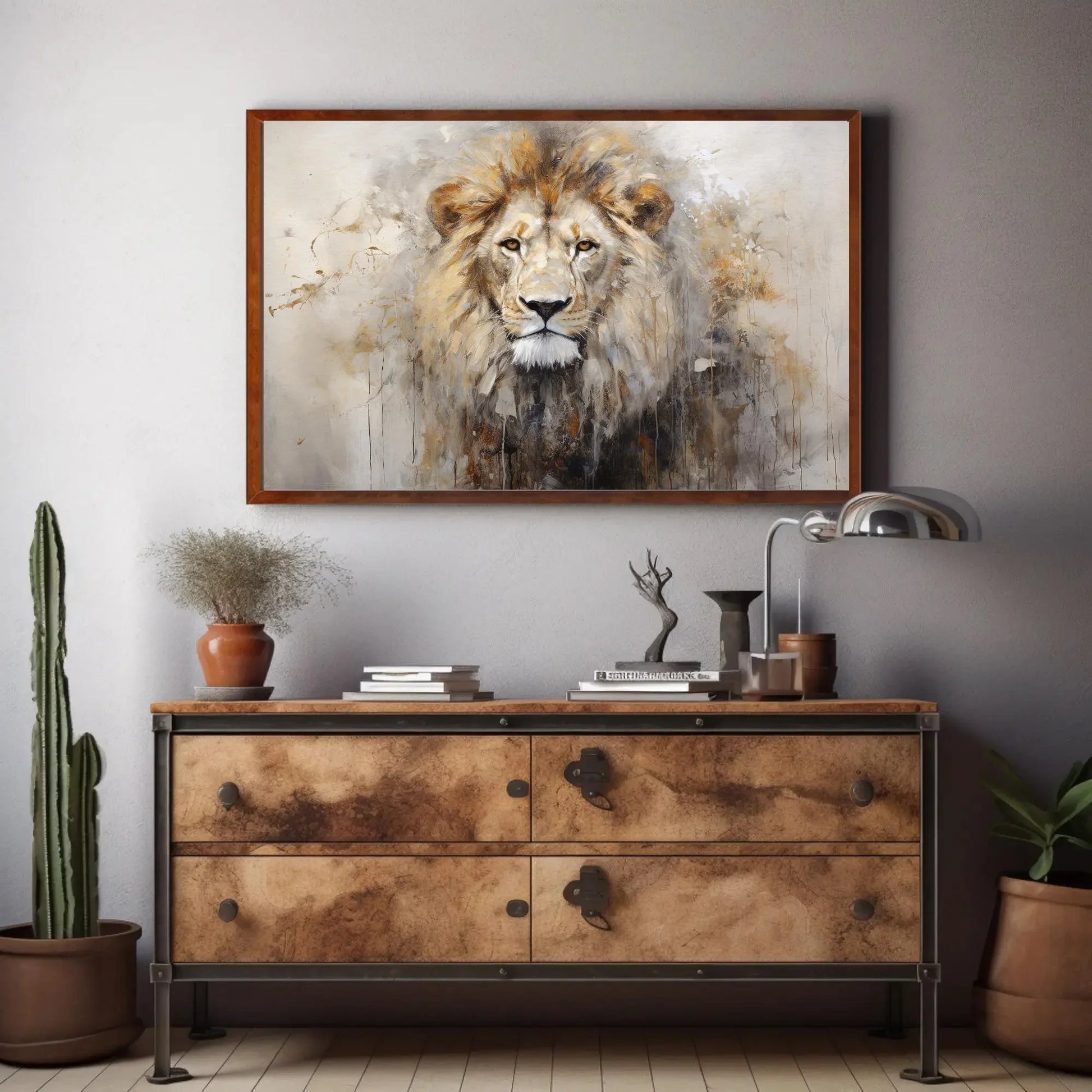 Lion Abstract Portrait Painting - Wall Art Canvas Print - Ready to Hang - Large Size - Wildlife Canvas Wall Art – Canvas Print