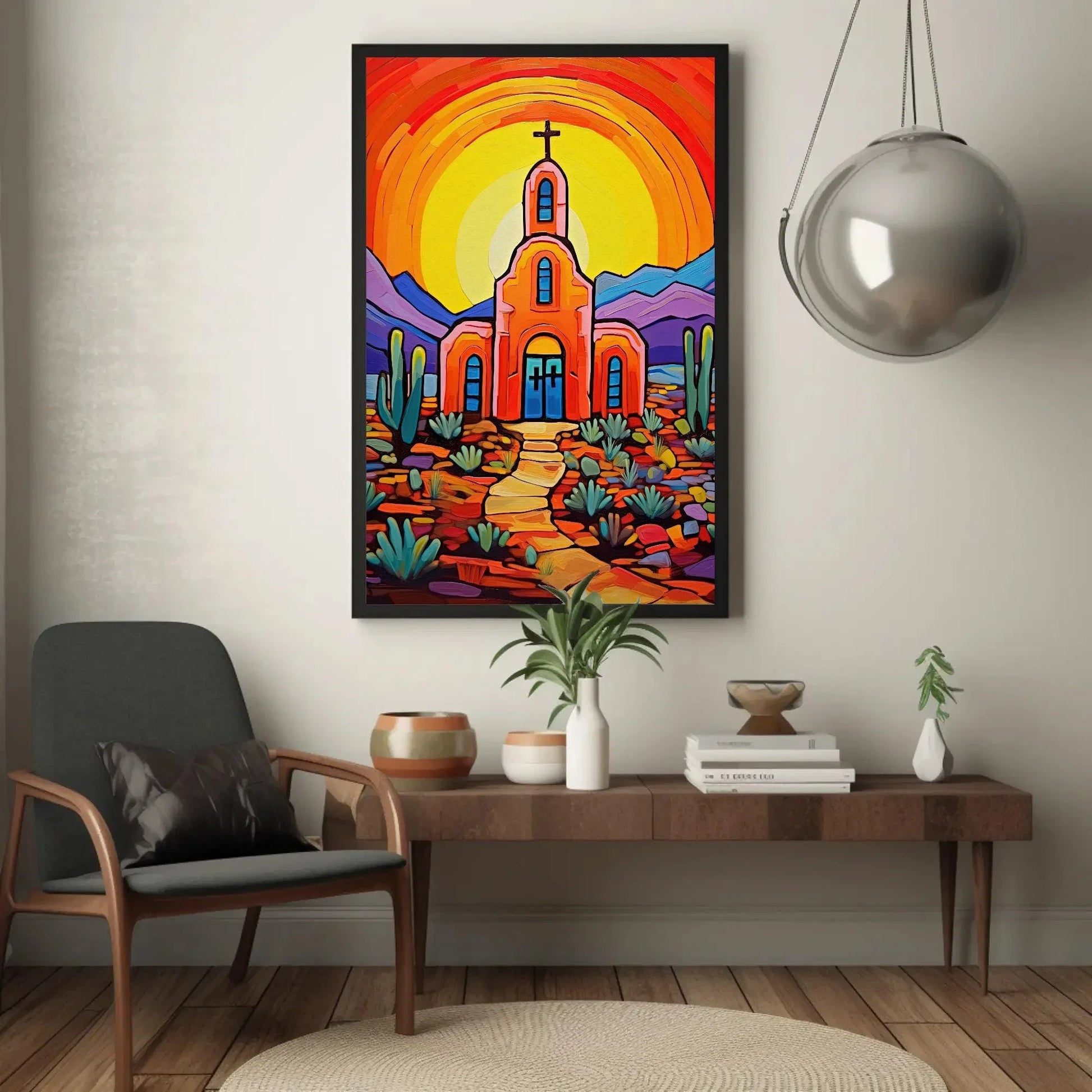 Mexican Church in Desert Wall Art, Mexico Print, Desert Wall Art, Mexican Art, Mexican Living Room Home Decor Framed Canvas Ready To Hang Wall Art – Canvas Print