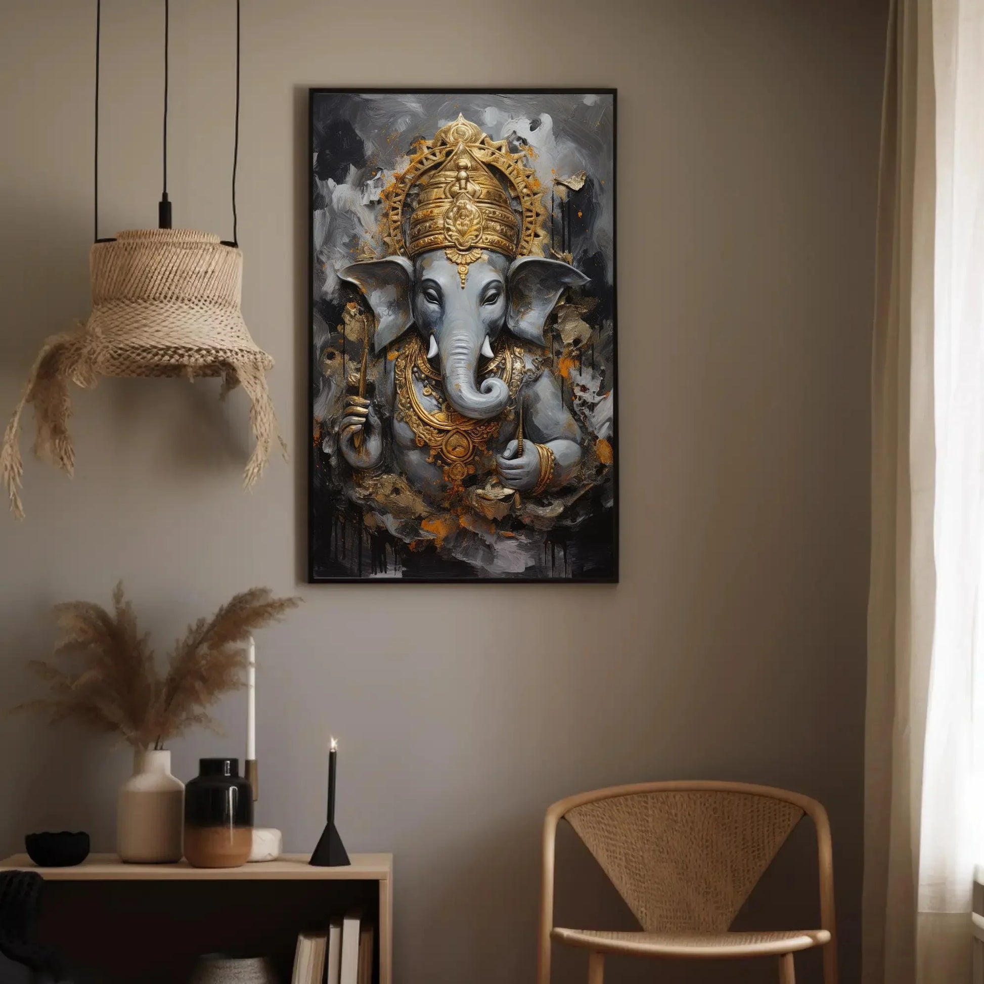 Ganesh ji Wall Art on Canvas, Hindu Wall Art, Ganesha Framed Print, Stretched Canvas, Ready To Hang, Indian God Decor Wall Art – Canvas Print