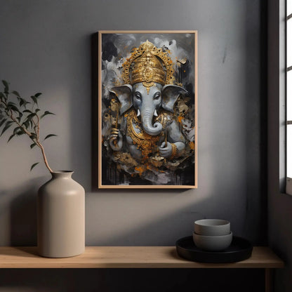 Ganesh ji Wall Art on Canvas, Hindu Wall Art, Ganesha Framed Print, Stretched Canvas, Ready To Hang, Indian God Decor Wall Art – Canvas Print