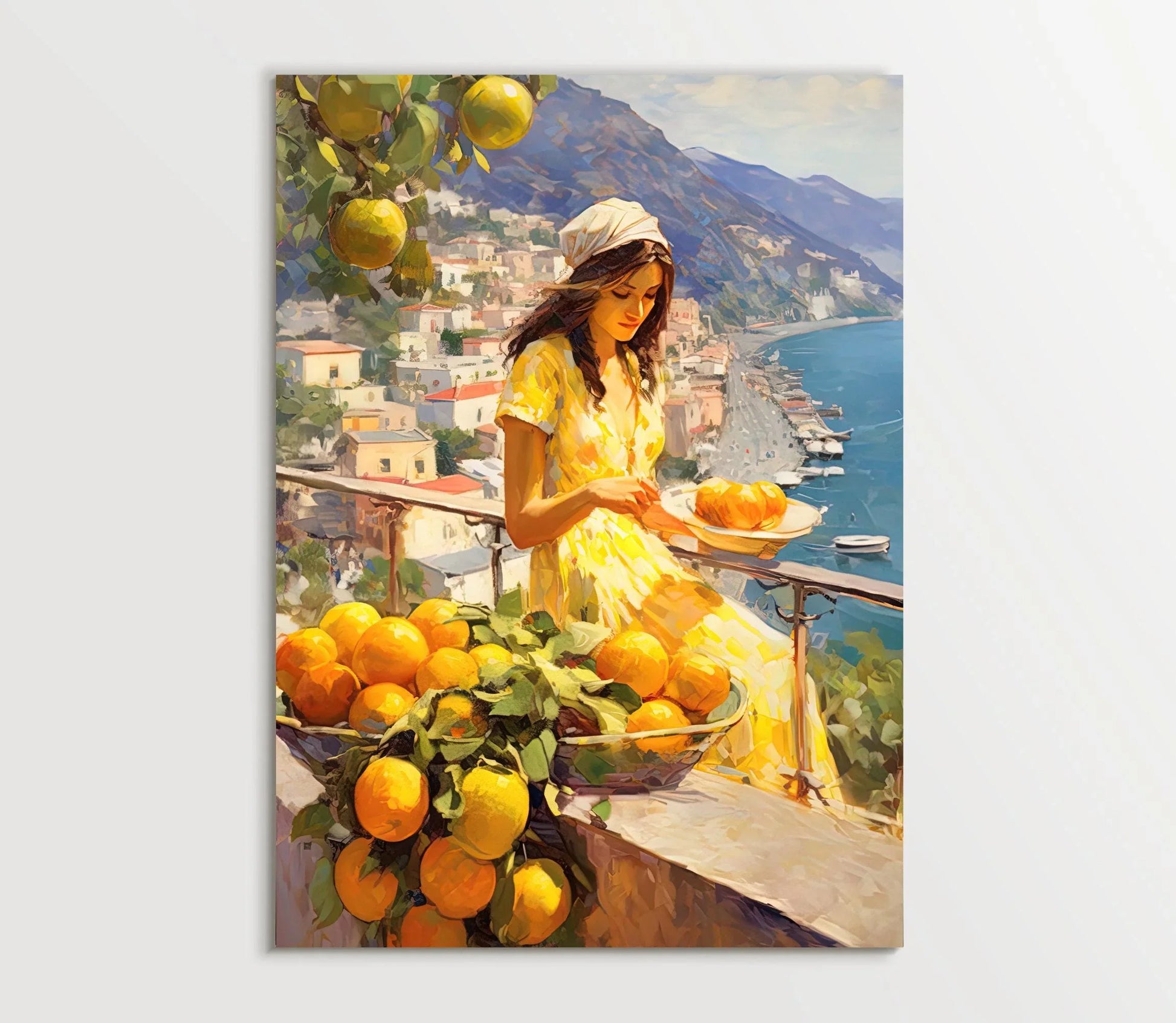 Italian Woman With a Lemon Tree Amalfi Coast View Art Print Southern Italy Amalfi Italy Wall Art Canvas Italy Print Wall Art – Canvas Print