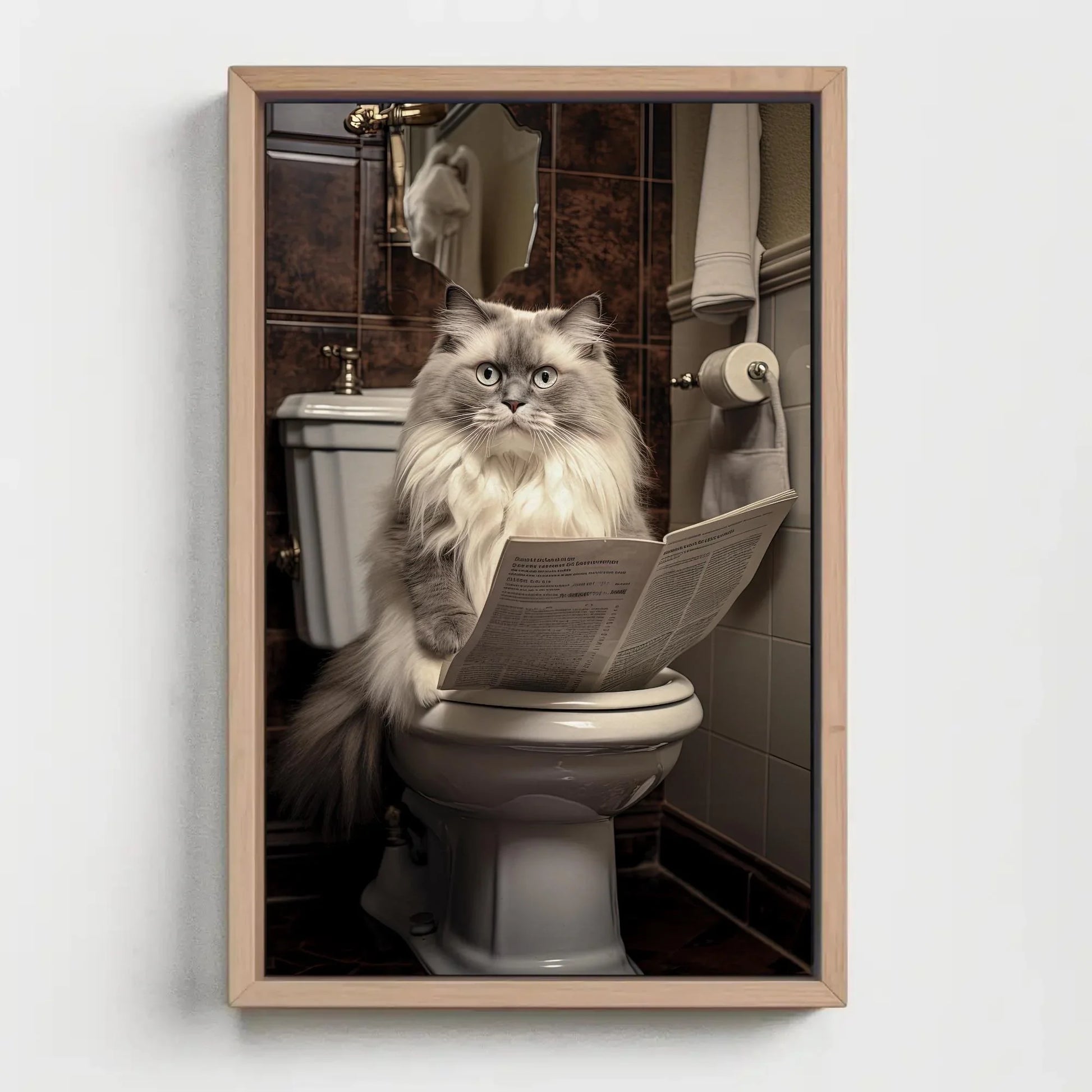 Ragdoll Cat Reading Newspaper On The Toilet Cat Lovers Gift Canvas Painting Funny Bathroom Art Framed Print Restroom Decor Toilet Humor Art Wall Art – Canvas Print
