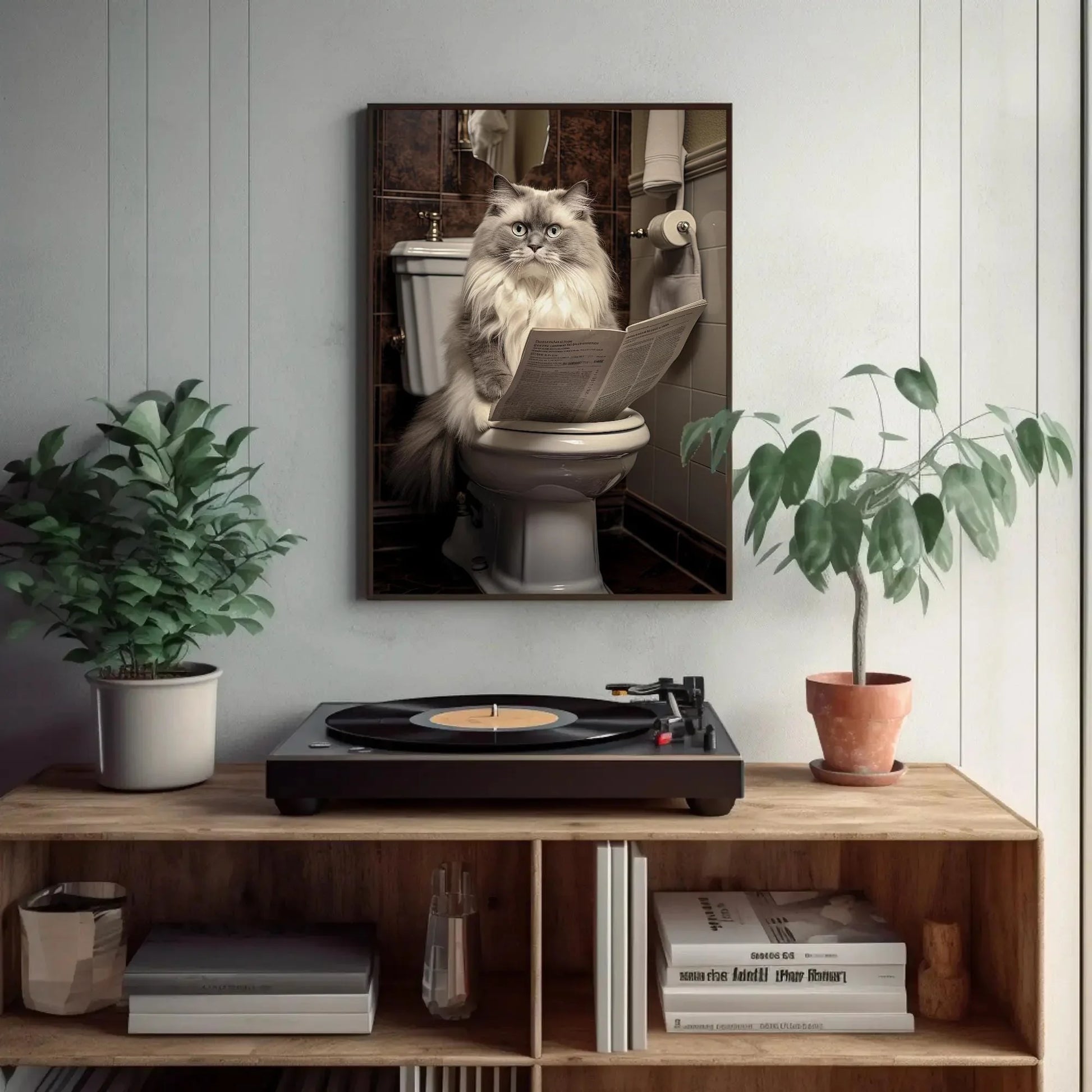 Ragdoll Cat Reading Newspaper On The Toilet Cat Lovers Gift Canvas Painting Funny Bathroom Art Framed Print Restroom Decor Toilet Humor Art Wall Art – Canvas Print