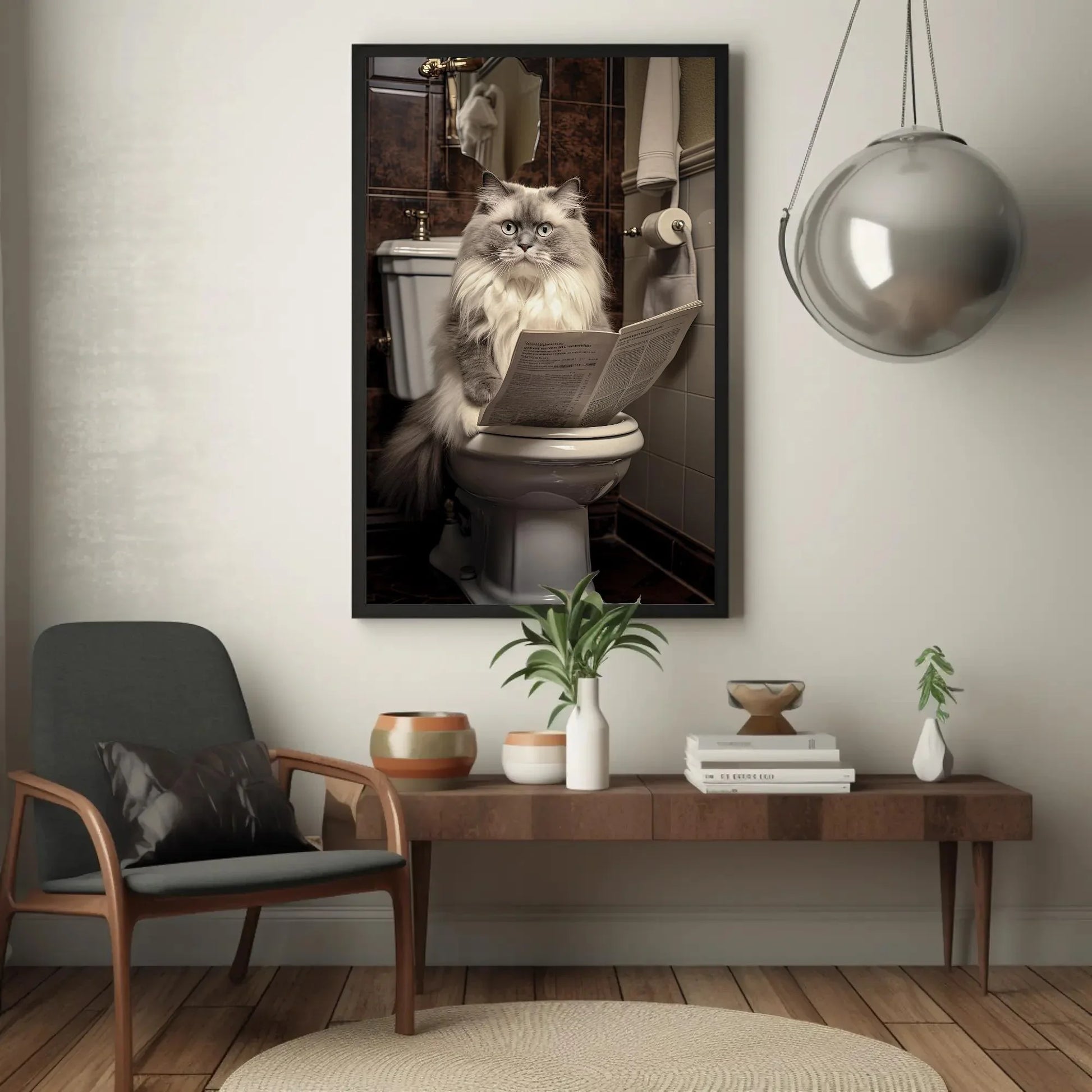 Ragdoll Cat Reading Newspaper On The Toilet Cat Lovers Gift Canvas Painting Funny Bathroom Art Framed Print Restroom Decor Toilet Humor Art Wall Art – Canvas Print