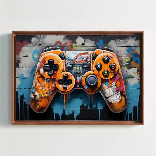 Game Controller Art, Graffiti Game Controller, Rainbow Fire Controller, Game Room Decor, Man Cave Wall Art, Graffiti Art Wall Art – Canvas Print