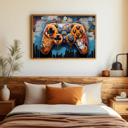 Game Controller Art, Graffiti Game Controller, Rainbow Fire Controller, Game Room Decor, Man Cave Wall Art, Graffiti Art Wall Art – Canvas Print