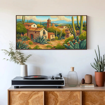 Mexican Desert Town Print | Mexican Painting | Canvas Wall Art | Mexico Home Decor | Mexico Wall Art | Mexican Art | Ready to Hang Wall Art – Canvas Print
