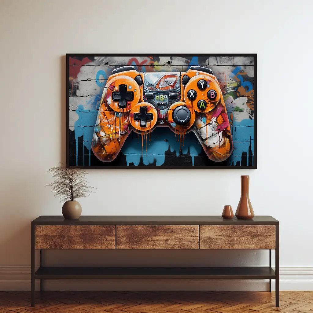 Game Controller Art, Graffiti Game Controller, Rainbow Fire Controller, Game Room Decor, Man Cave Wall Art, Graffiti Art Wall Art – Canvas Print