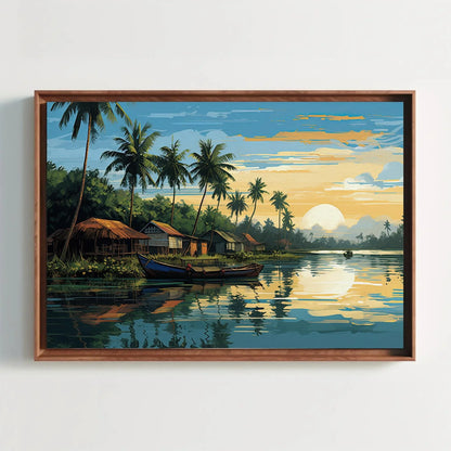 Kerala Landscape Modern Style Painting, Kerala Painting, South Indian Painting, India Artwork, Desi Decor Wall Art – Canvas Print