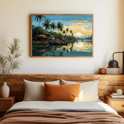 Kerala Landscape Modern Style Painting, Kerala Painting, South Indian Painting, India Artwork, Desi Decor Wall Art – Canvas Print
