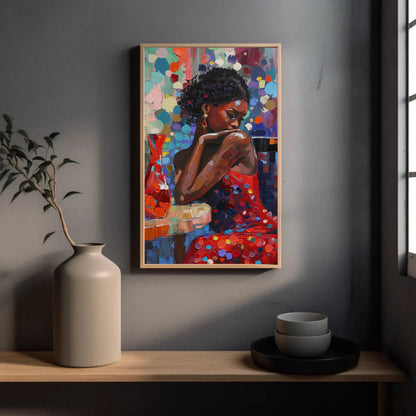 African Girl Abstract Colorful Oil Painting Extra-Large Canvas Print Classy Black Woman in Red Dress African American Art Gift for Her Wall Art – Canvas Print