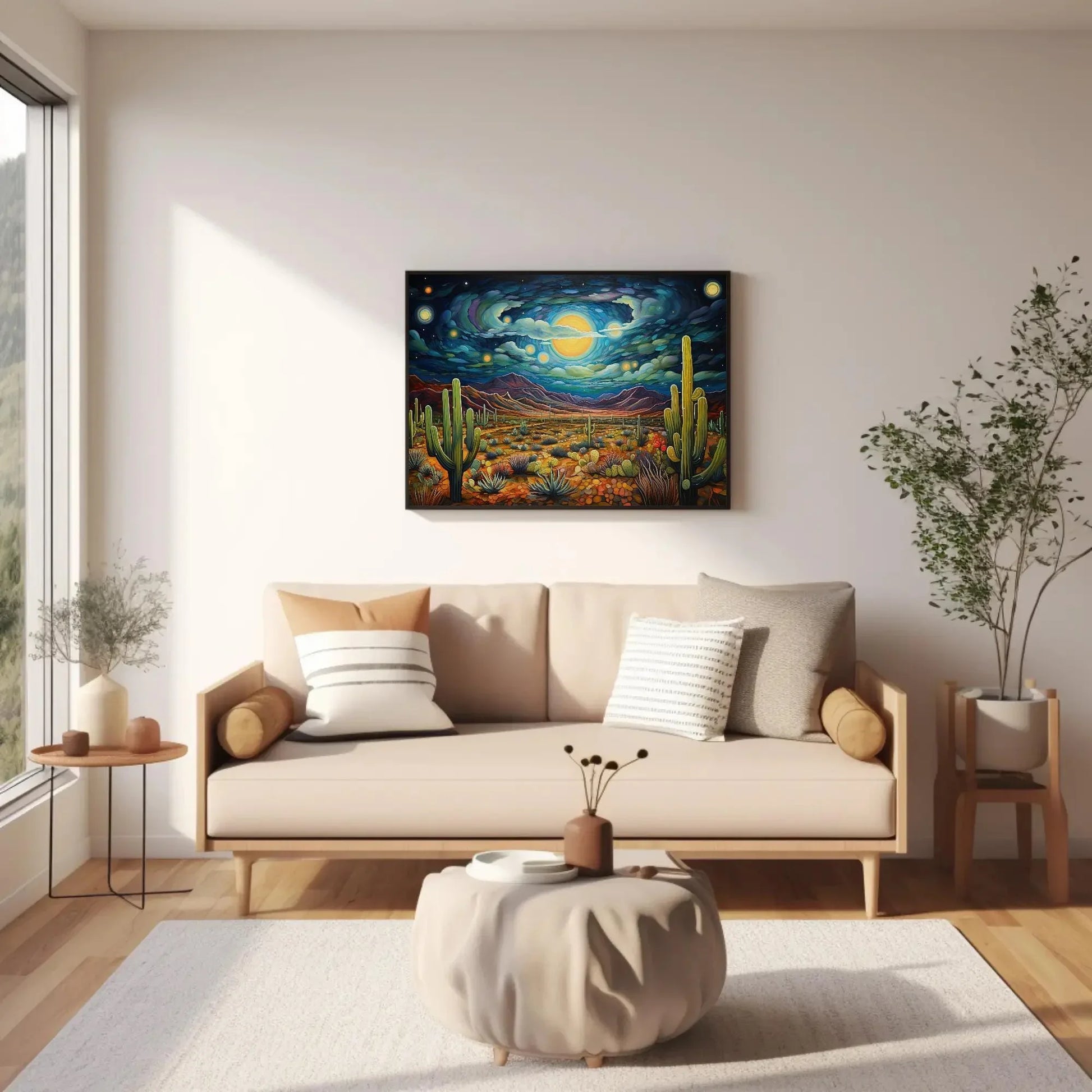 Mexican Desert Night Large Canvas Painting, Sonoran Desert Wall Art, Mexican Cactus Wall Art, Framed Print Stretched Canvas Ready To Hang Wall Art – Canvas Print