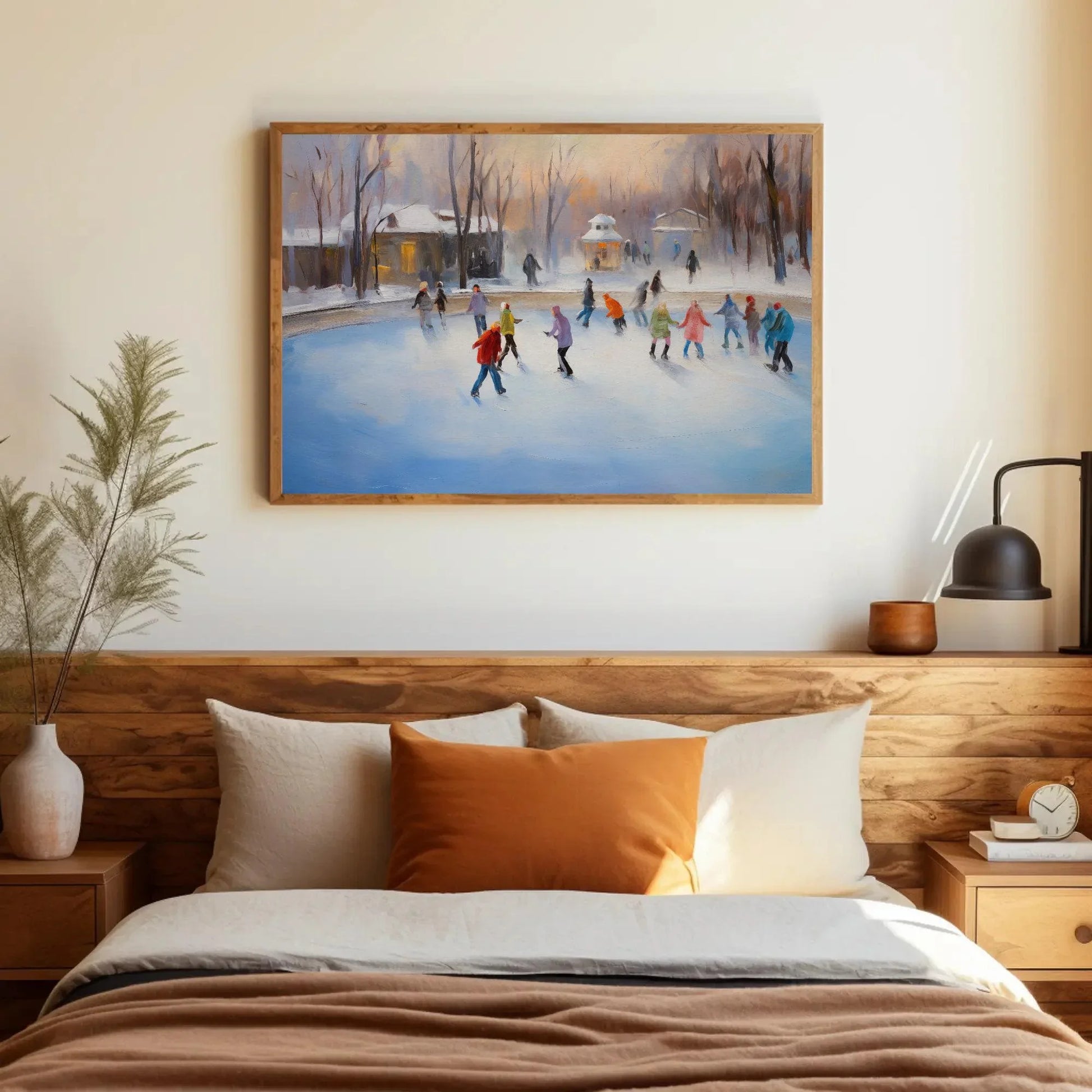 Ice Skating Oil Painting - Scenic Winter Scene - Christmas Wall Art - Christmas Decor Gift - Indoor Ice Skating Rink Decor - Christmas Gift Wall Art – Canvas Print