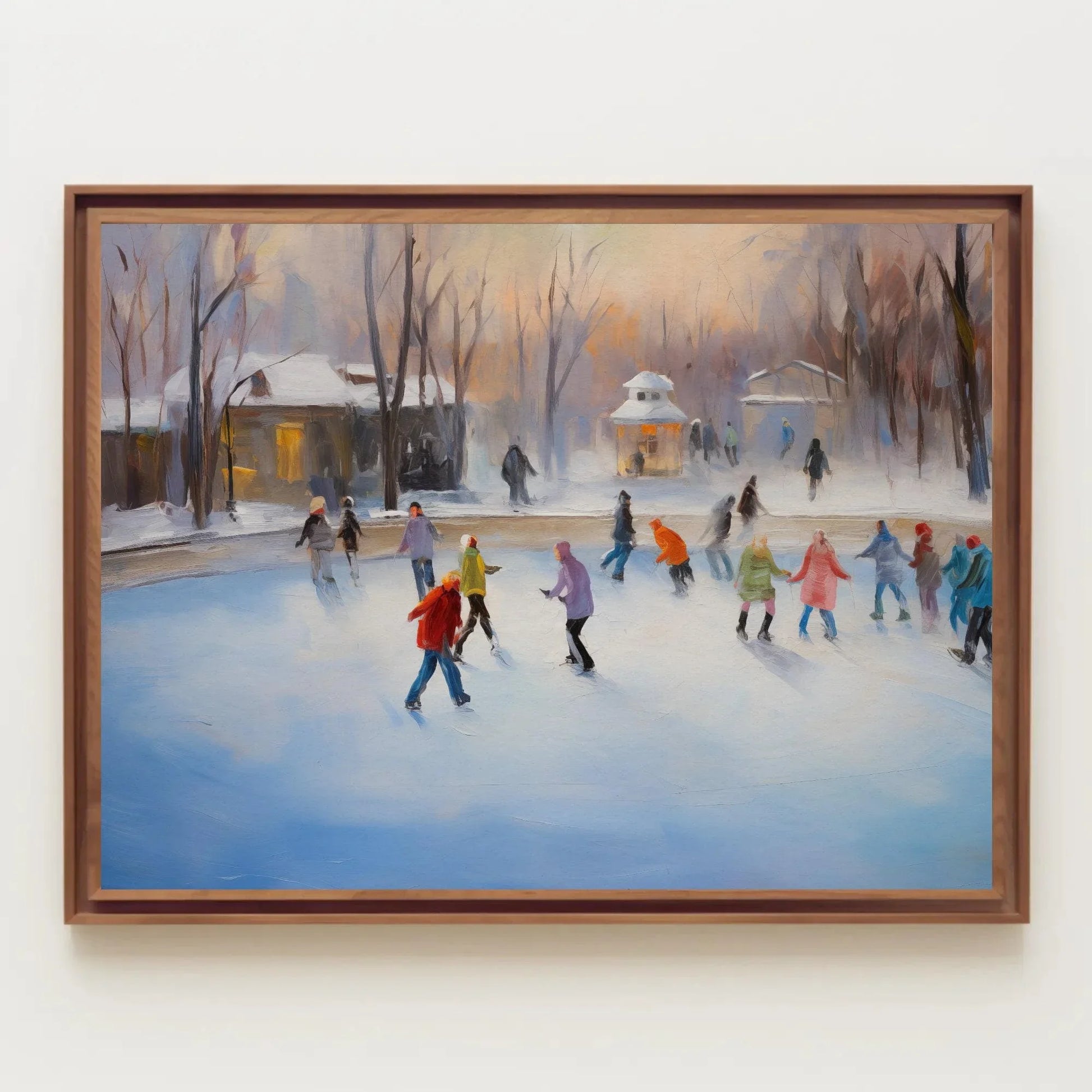 Ice Skating Oil Painting - Scenic Winter Scene - Christmas Wall Art - Christmas Decor Gift - Indoor Ice Skating Rink Decor - Christmas Gift Wall Art – Canvas Print