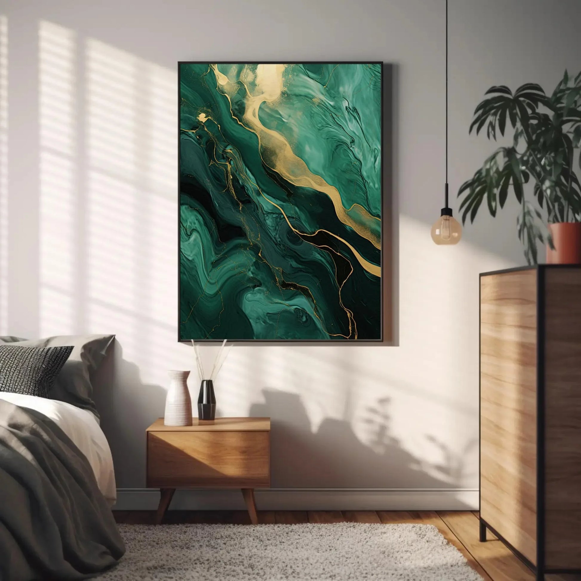 Green Gold Marble Large Canvas Wall Art, Abstract Emerald Green And Gold Marble Wall Decor, Emerald Abstract, Modern Artwork, Ready To Hang Wall Art – Canvas Print