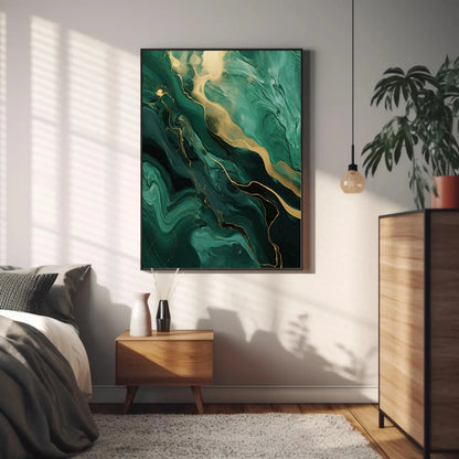 Green Gold Marble Large Canvas Wall Art, Abstract Emerald Green And Gold Marble Wall Decor, Emerald Abstract, Modern Artwork, Ready To Hang Wall Art – Canvas Print