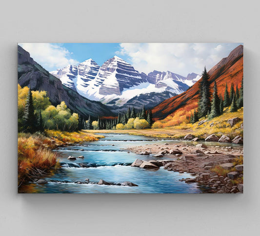 Maroon Bells Oil Painting Canvas Art Print, Colorado Wall Art, Maroon Bells Print, Home Decor, Maroon Bells Colorado USA Wall Art – Canvas Print