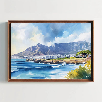 Cape Town Watercolor Print, Table Mountain Large Canvas Print, South African Wall Decor, South Africa Art, Framed Poster Ready To Hang Wall Art – Canvas Print