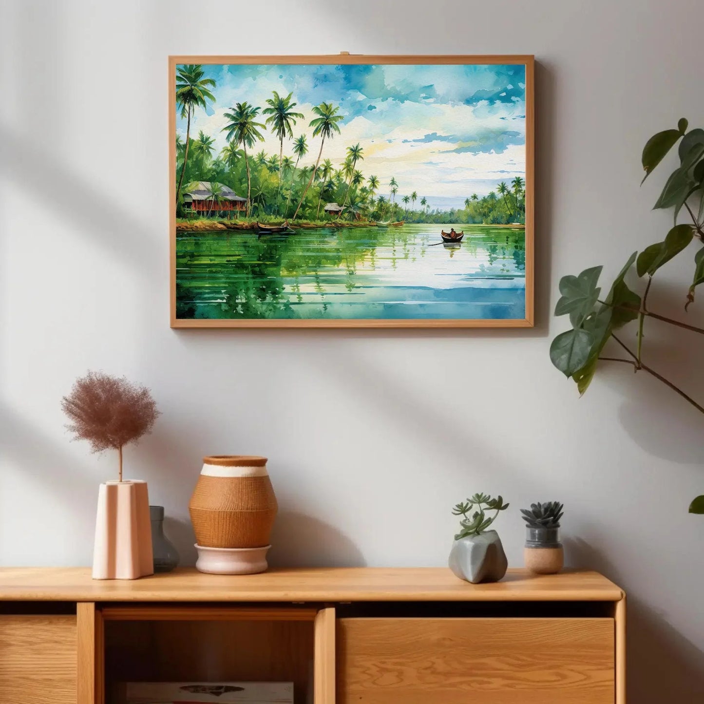 Kerala Landscape Painting - Modern South Indian Artwork for Desi Decor - India Inspired South Indian Artwork Wall Art – Canvas Print