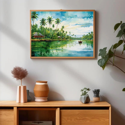 Kerala Landscape Painting - Modern South Indian Artwork for Desi Decor - India Inspired South Indian Artwork Wall Art – Canvas Print