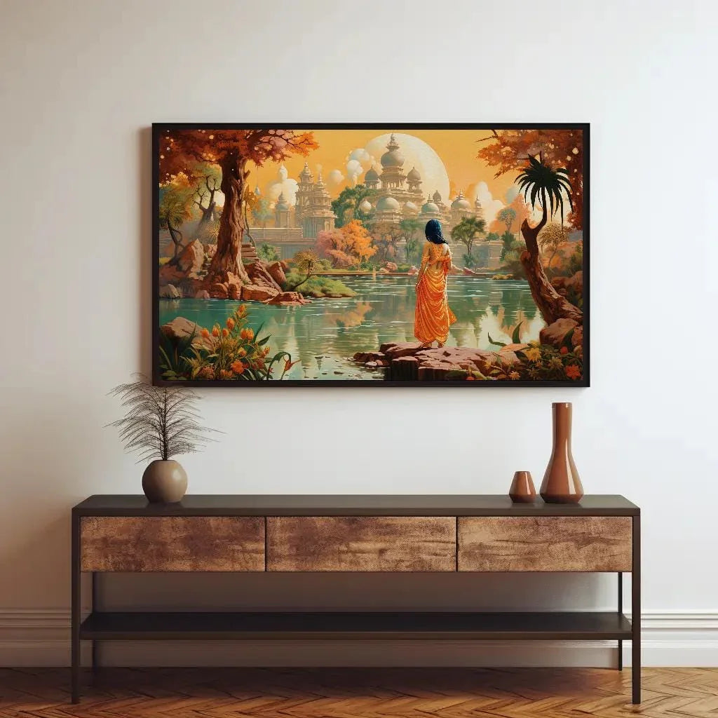 Beautiful Indian Fantasy City Modern Print | Extra-large Wall Art | Desi Art | South Asian Art I Indian Art | Canvas Print | Antarmada Art Wall Art – Canvas Print