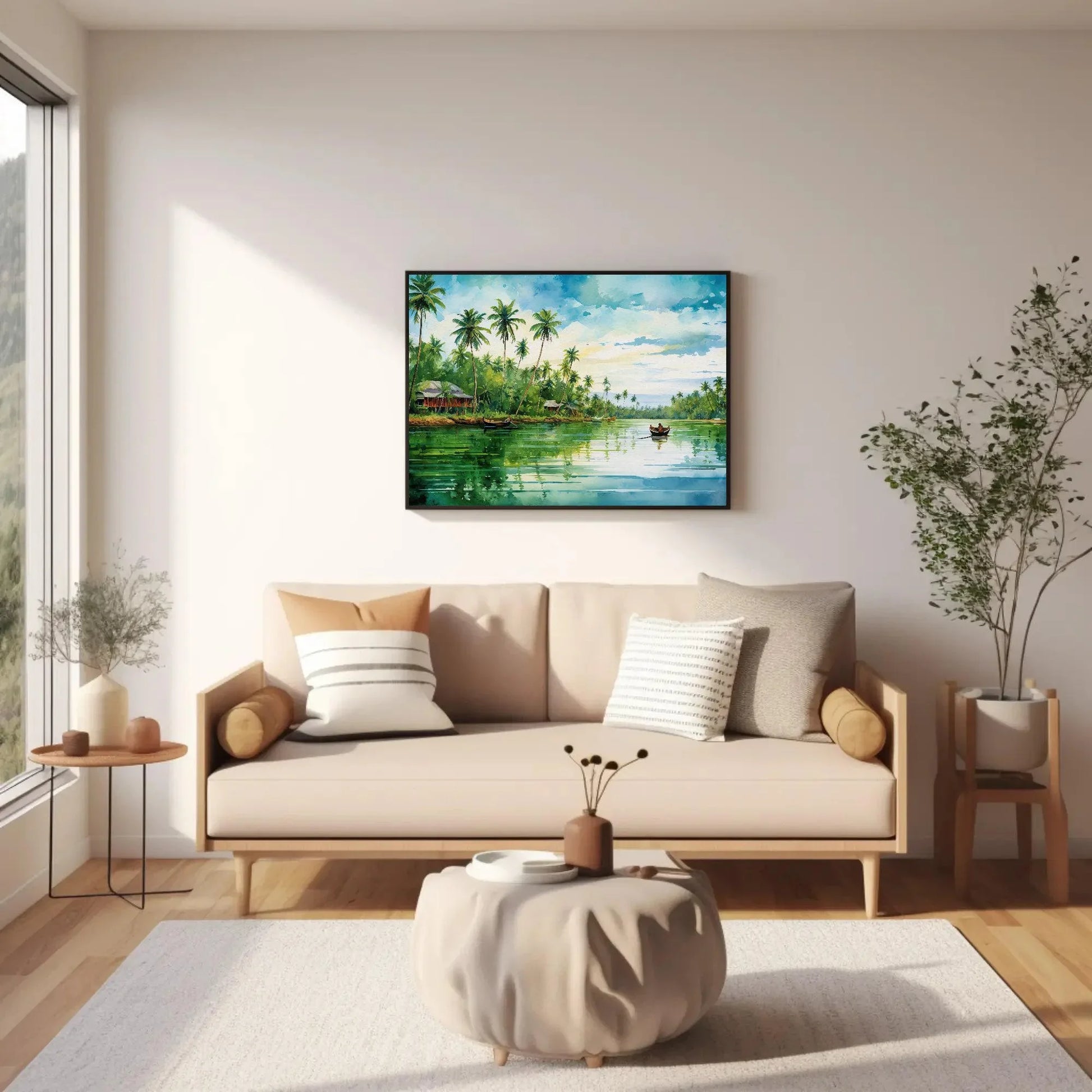 Kerala Landscape Painting - Modern South Indian Artwork for Desi Decor - India Inspired South Indian Artwork Wall Art – Canvas Print